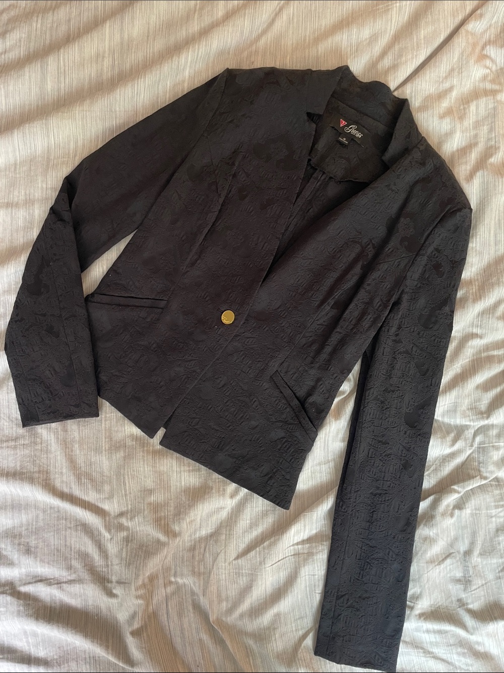 Guess Black Textured Blazer with Gold Button